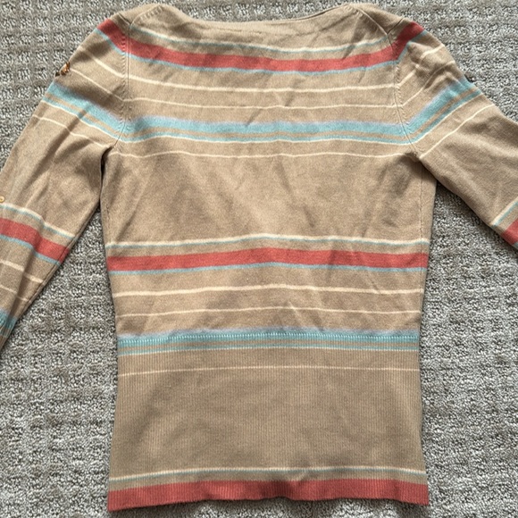 Moth Beaded Striped Cardigan Tan Button Front XS - Picture 7 of 7